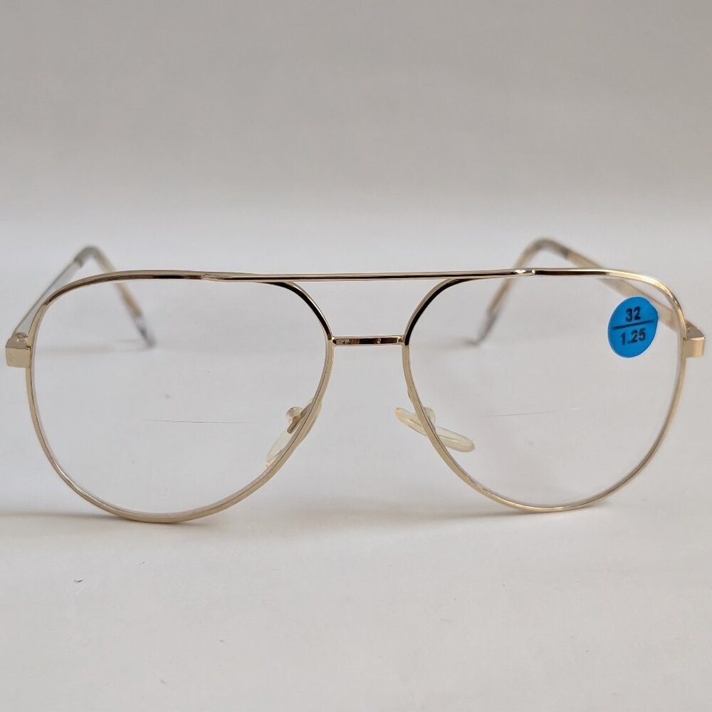 (NWT) Vintage 90's Aviator Metal Bi-Focal Reading Glasses (S. Gold)